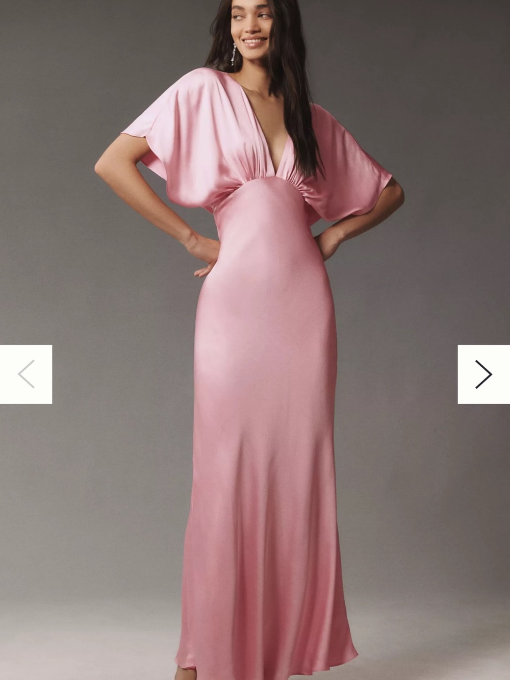 Anthropologie BHLDN Amelia Deep-V Flutter-Sleeve Satin A-Line Gown